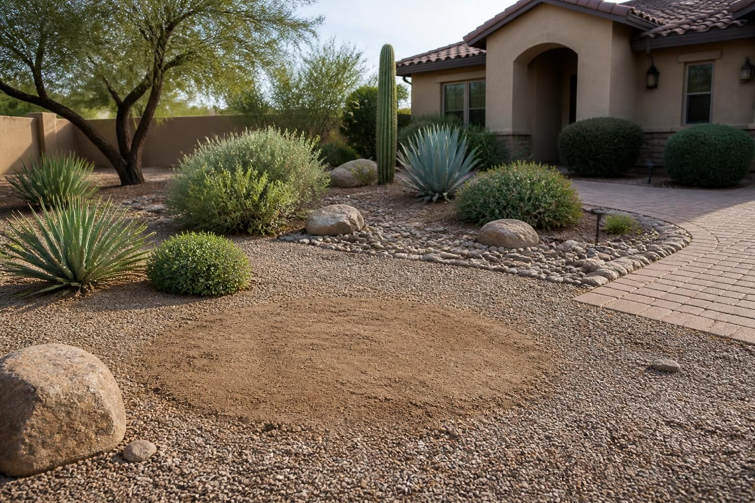 Freshly cleaned desert landscape with removed stump and tidy yard