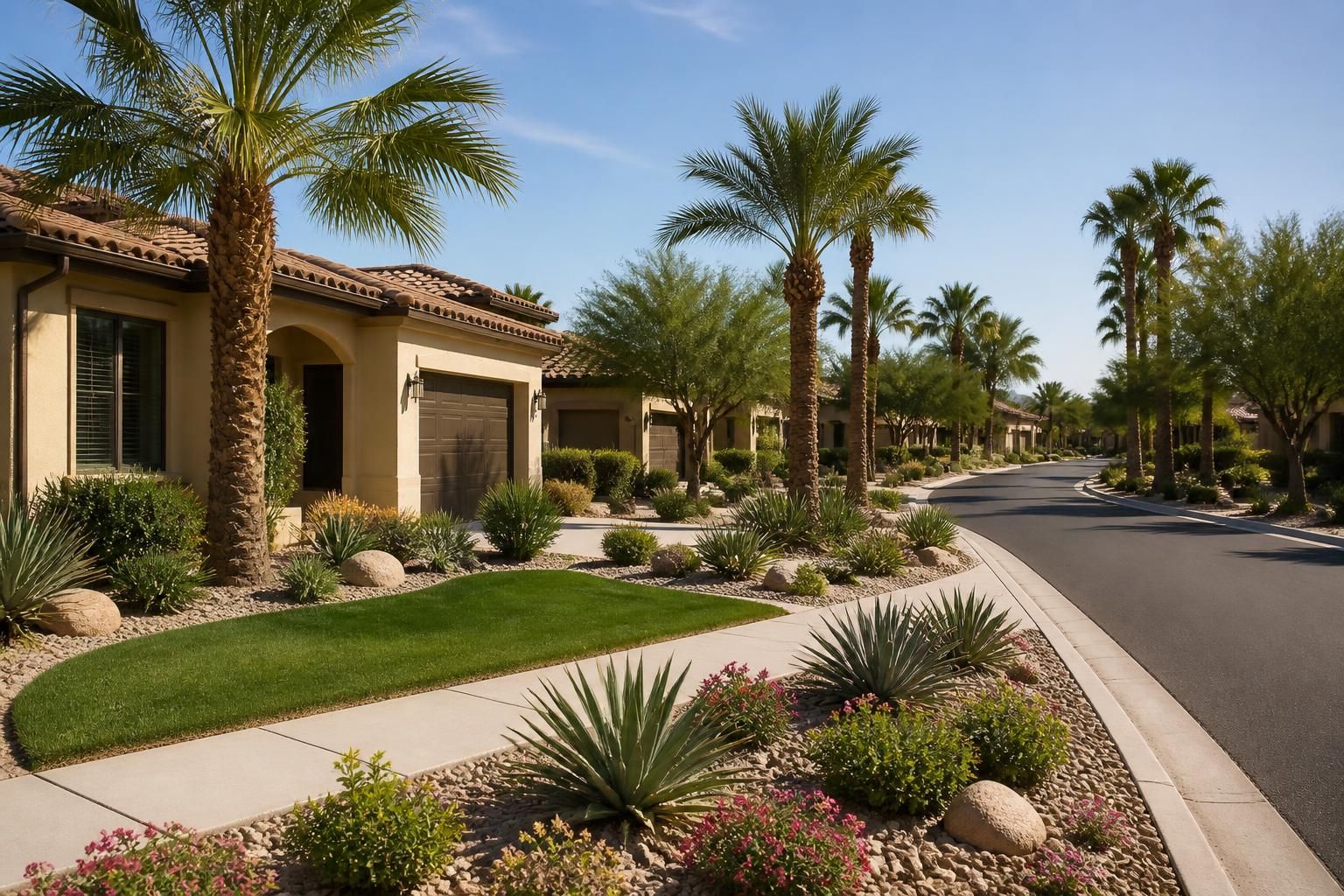 Residential community with neatly maintained desert yards in Goodyear
